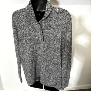 Vintage Hasting & Smith Woman’s 3 Button Sweater, Black/White Sz L Cotton Blend